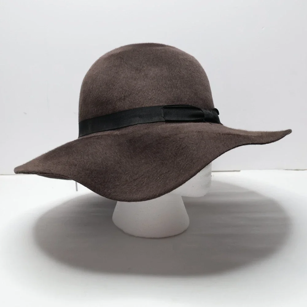 NWT Jeanne Simmons Womens Dark Brown Wool Wide‎ Brim Hat Black Ribbon Chic Boho